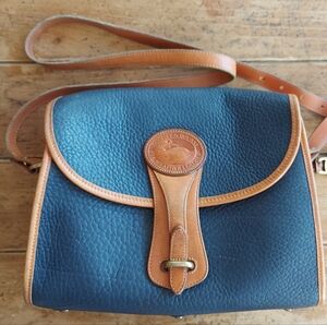 Dooney & Bourke Navy Pebbled Leather Crossbody with Tan Trim